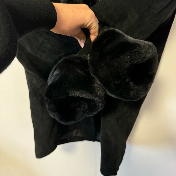 Vintage Black Suede Coat Whimsigoth Faux Fur Leather Jacket Womens Medium - Picture 7 of 9